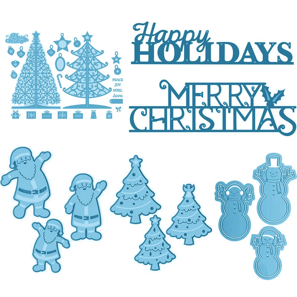 Santa Claus & Snowman & Christmas Tree Cutting Dies Happy Holidays Diecut For DIY Scrarpbooking Paper Craft Card Making New 2023