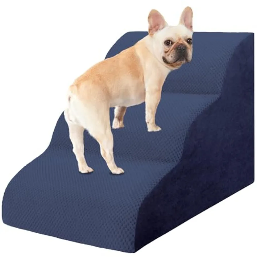 

Dog Stairs for Small Dogs 3 Tiers High Density Foam Dog Ramp Extra Wide Non-Slip Pet Steps for High Beds Or Couch Soft Foam Dog