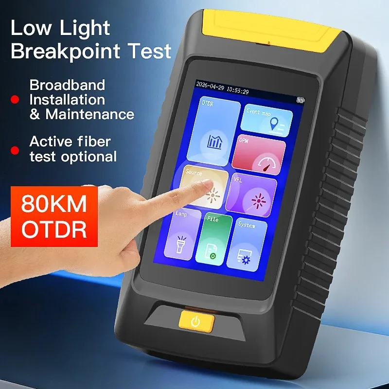 COMPTYCO KP100 Mini OTDR 80KM con Pantalla Táctil HD, Reflectómetro Óptico de Dominio de Tiempo, Probador de Fibra Óptica con OPM y VFL Integrados