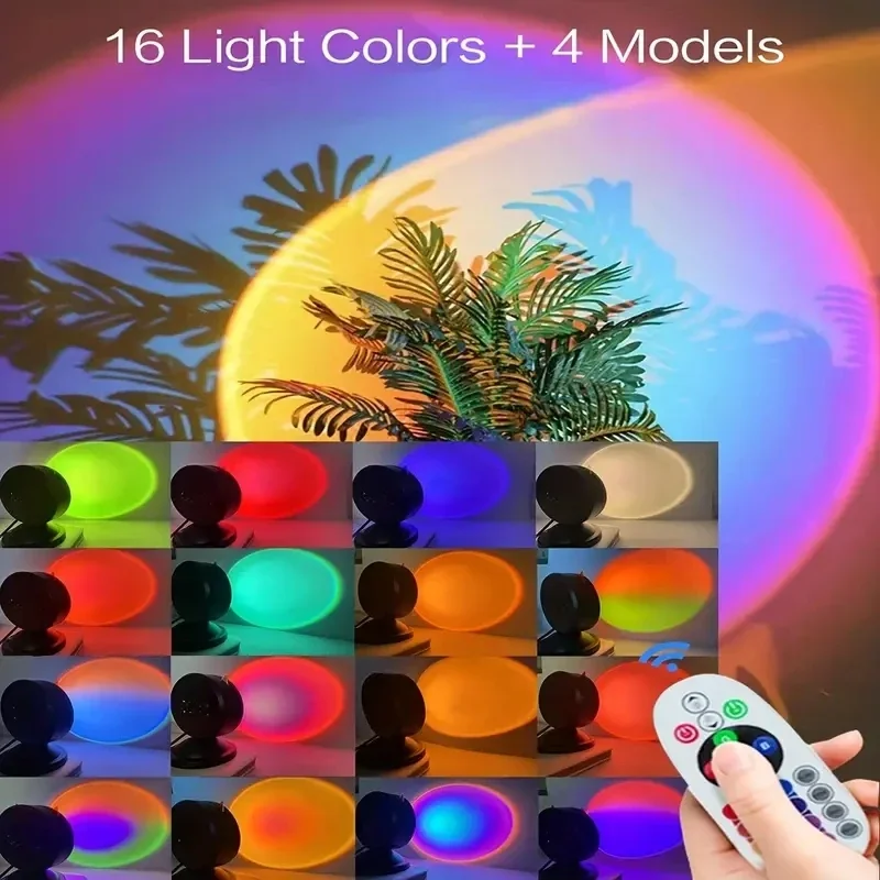 Vibrant Sunset Projection Light - 16-Color Spectrum, USB Remote Control, Dynamic Color Changing LED Light - Creates Warm Home