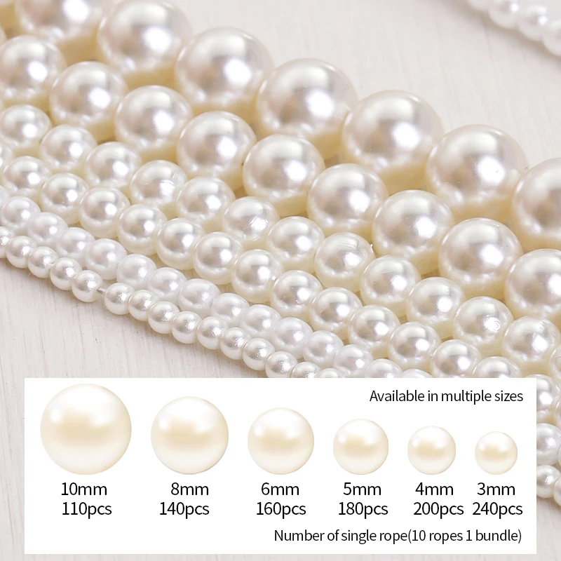 3/4/5/6/8/10mm Pearl Beads For Jewelry Making Necklace Abs Beads With Hole Diy Craft Acrylic Gems Bulk Wholesale White/Pearl