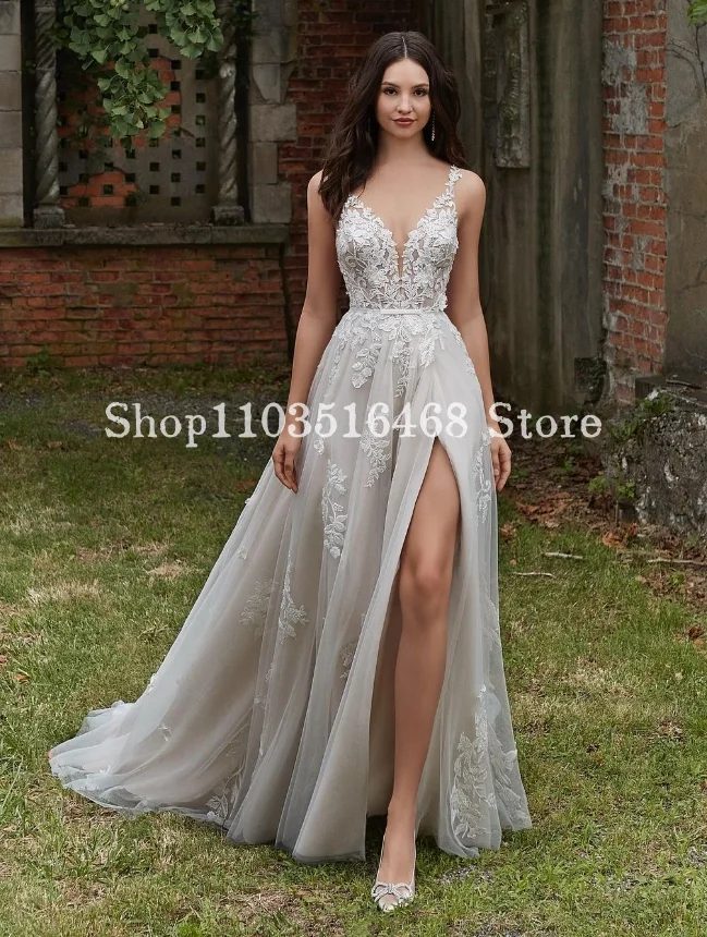 Exquisite Sweetheart Halter Bridal Wedding Dress Appliqued Boho Wedding Dress High Side Slit Formal Wedding Gown 2024