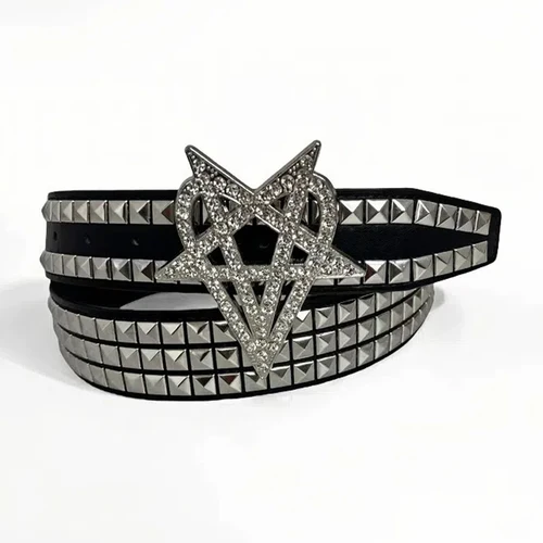 Cinturón remachado Punk de alta resistencia para hombres y mujeres Y2K con incrustaciones de estrellas de diamantes de imitación amor brillante Flash gótico ojo de aire ahuecado cinturones Vintage