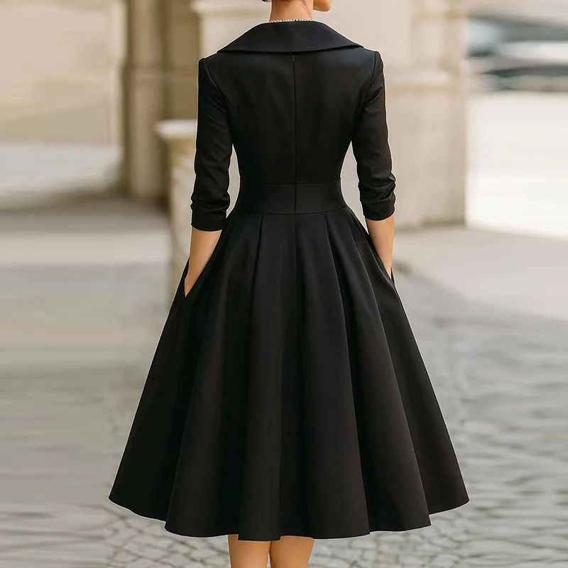 Sexy decote em v manga longa senhora banquete vestido temperamento cetim plissado vestido de festa elegante cor sólida cintura alta vestidos de deslocamento