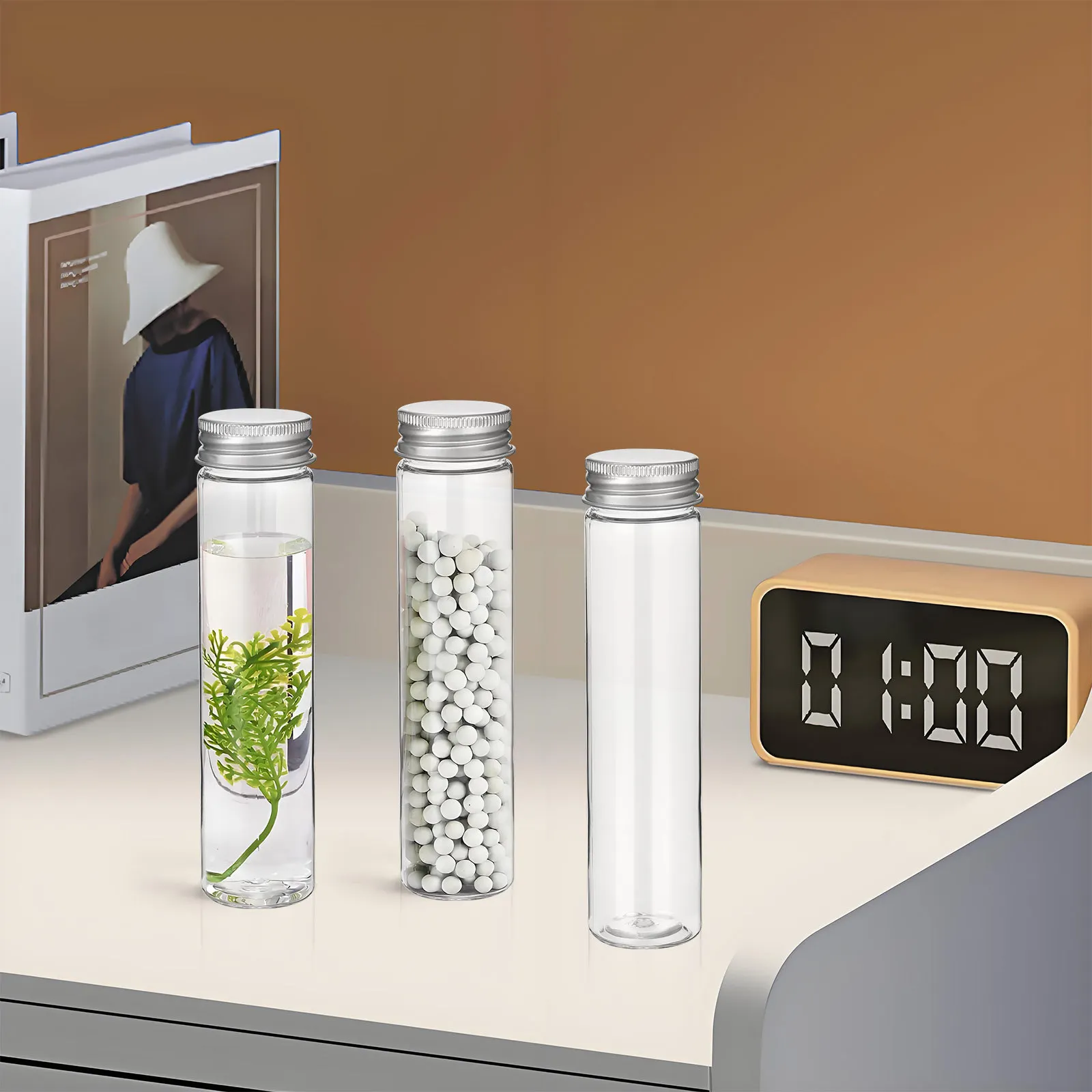 

15pcs Flat-Bottomed Test Tubes 110Ml Clear Plastic Hard Shell Leak-Proof Containers For Travel Lotion Samples Small