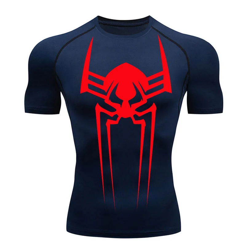 2099 Men's T-shirt Compression Shirt Short Summer Casual Top Fitness Sports Navy Blue Quick dry Sportswear Gym Men's Clothing