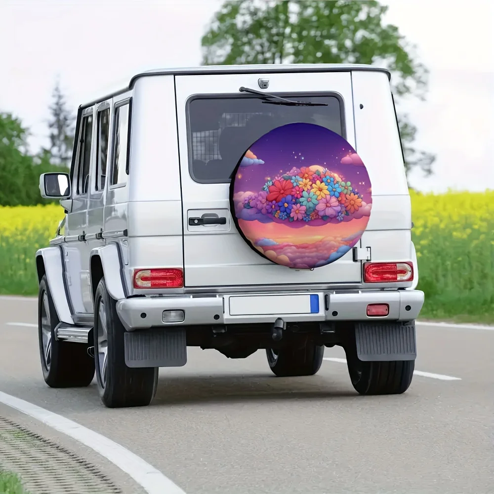 Fantasy Flower Cloud Stars Spare Tire Cover Polyester Waterproof Sun Protection Cover