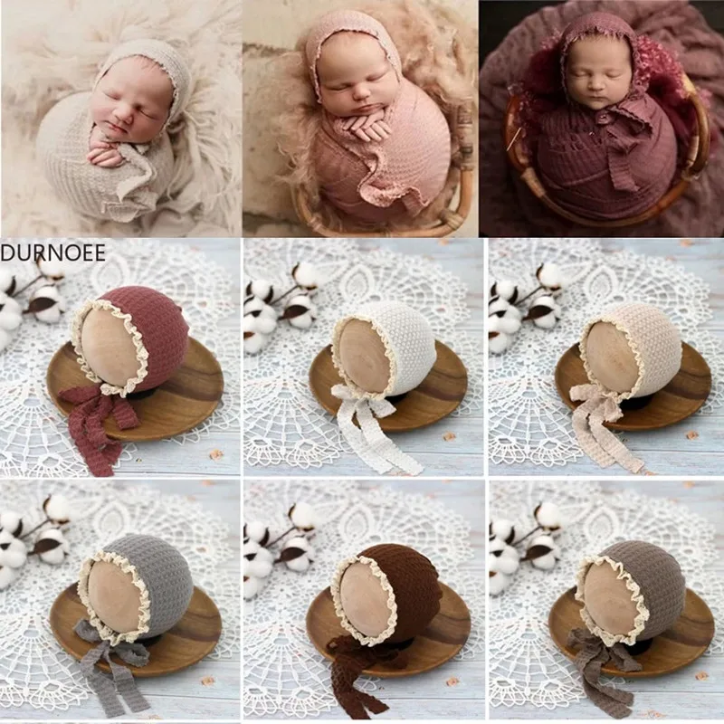 

Newborn Bonnet Knitted Lace Hat Newborn Photography Props Accessories Bebe Photo Shoot Caps