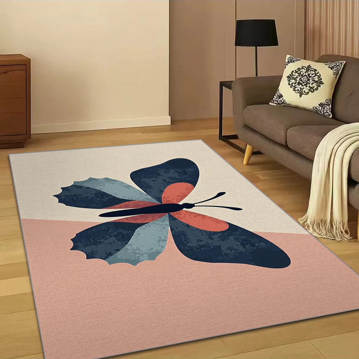 

VIKAMA Butterfly Pattern Crystal Low Pile Area Rug 100% Polyester Floor Mat for Living Room Bedroom Bedside Carpet Doormat
