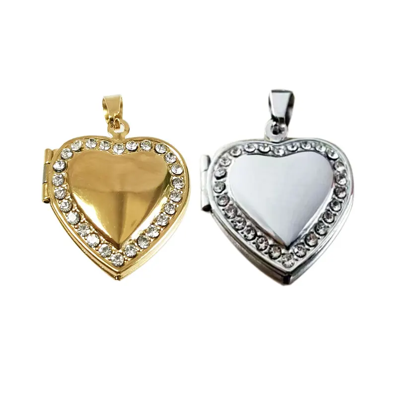 Wholesale 20pc/lot DIY Photo Frame Stainless Steel Crystal Flat Heart Charms Locket Pendant Jewelry Making Family Memories Gift
