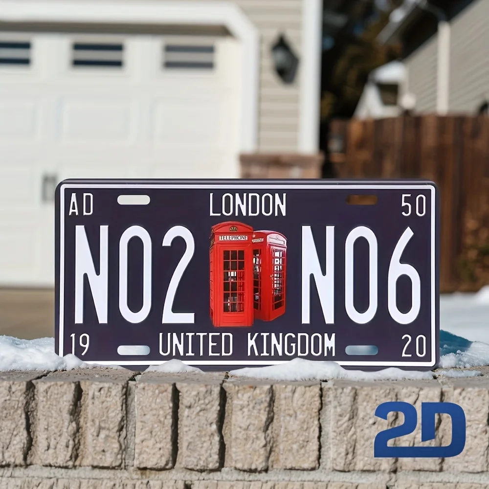 2D Flat, 1pc British Red Telephone Booth Sign-Vintage London Wall Decor with NO2 Design, Retro Phone Box for Home, Garage, Car