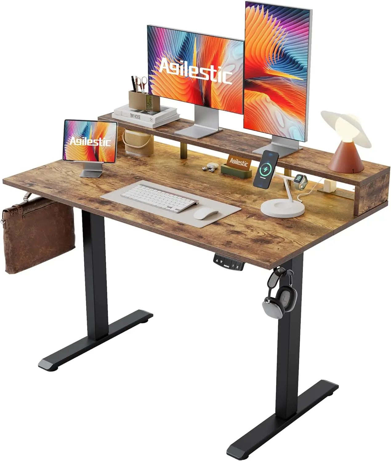 Power Outlet and LED Light Strip, Sit to Stand, Ergonomic 48x24" Rising Desk with Memory Presets