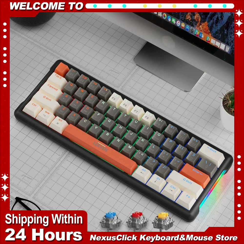 Wireless Mechanical Keyboard 2.4G/Usb/Bluetooth Dual Mode/Tri Mode Wireless/Wired Mouse 61Keys RGB Switch for PC/IPhone iPad