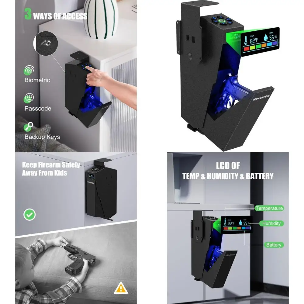 

Gun Safe, Biometric Pistol Safe Fingerprint Quick Access Drop Down Handgun Safe Single Mount Pistol Case for Desk Bedside Nights