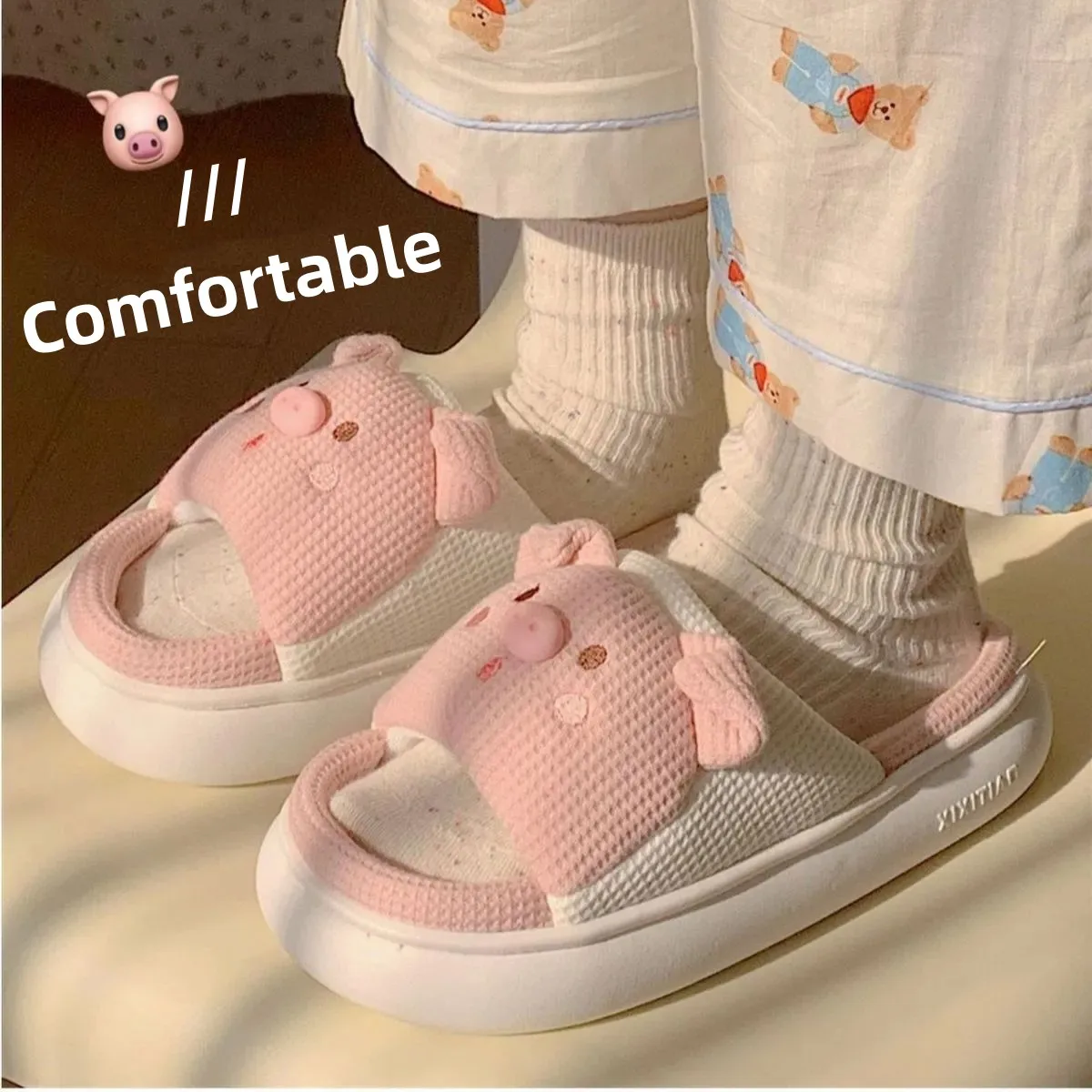 

Yasuk All Season Women's Casual Simple Indoor And Outside Home Slippers Non-Slip Cute Pink Pig Versatile Cotton Linen Sweet Girl