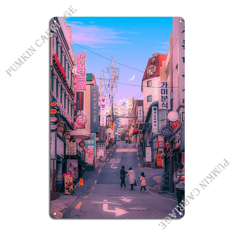 Seoul Pastel City Metal Plaque Wall Cave Create Pub Plates Wall Decor Tin Sign Poster