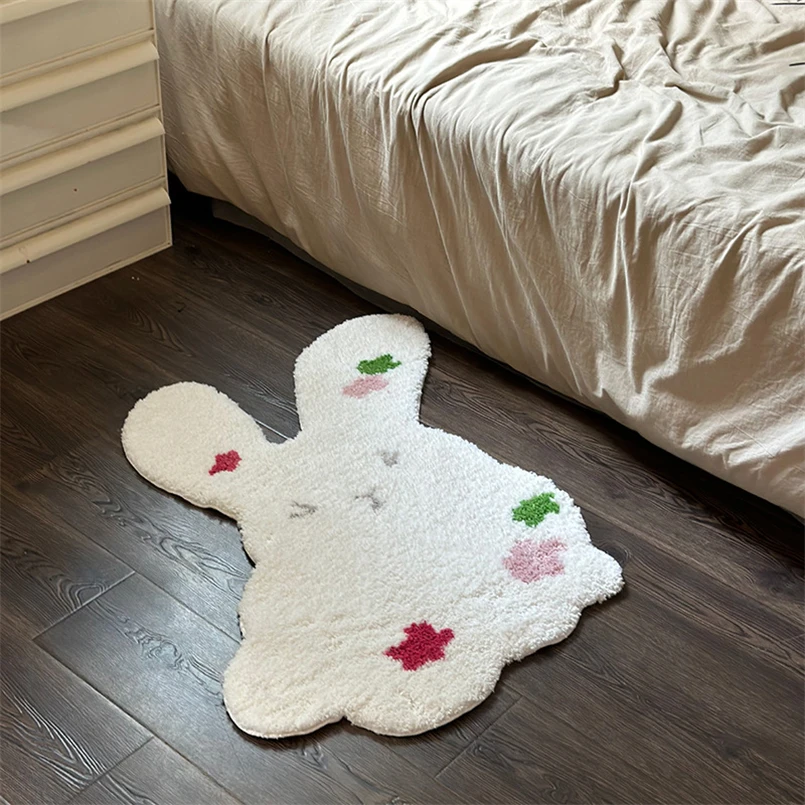 Cartoon Cute Rabbit Household Non-slip Absorbent Flocking Carpet Girl Bedside Blanket Shaped Living Room Coffee Table Floor Mat