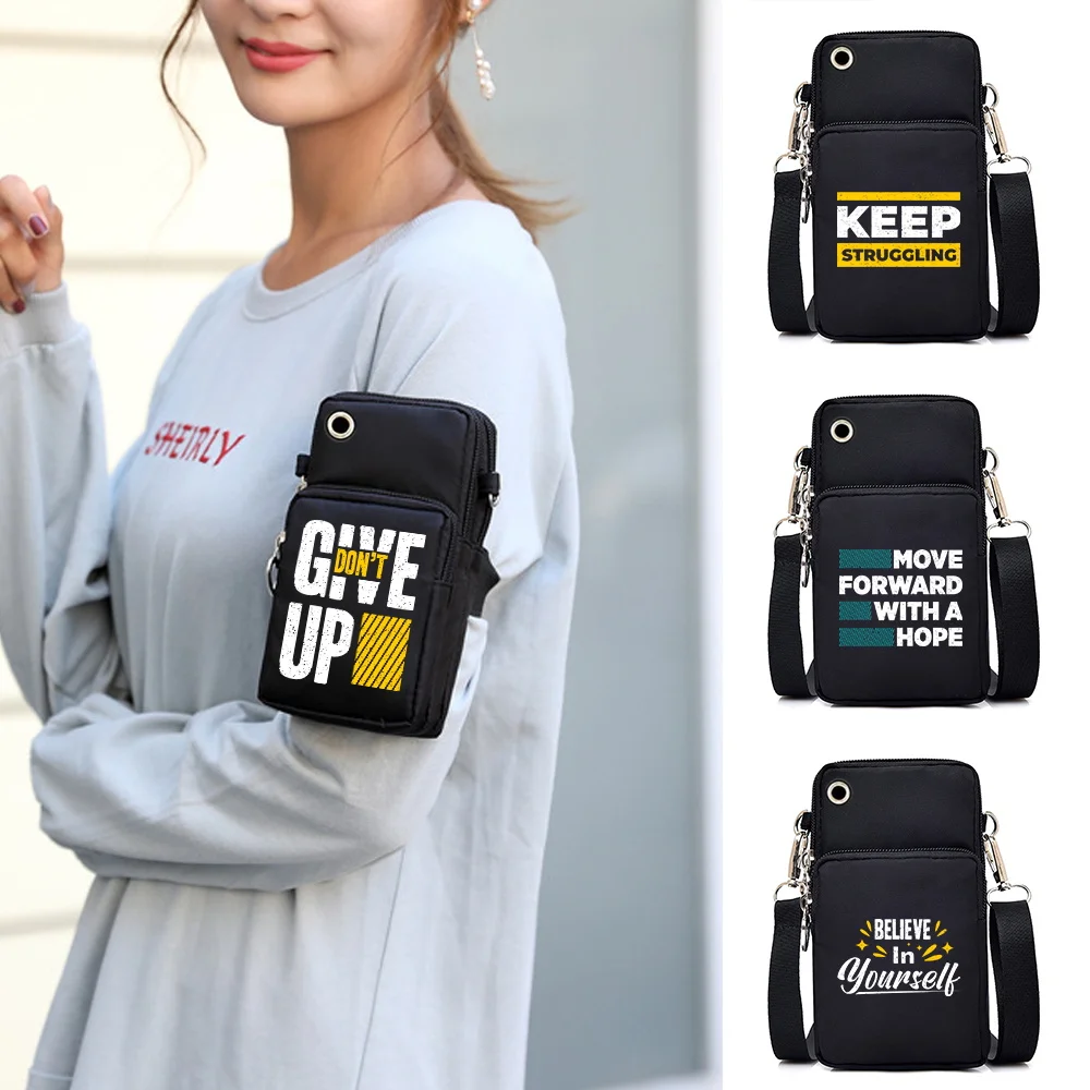 Universal Mobile Phone Bags Purse Pouch Shoulder Sport Arm Cover for IPhone/Huawei P30 P50 P40 Mate 20 Phrase Pattern Wallet