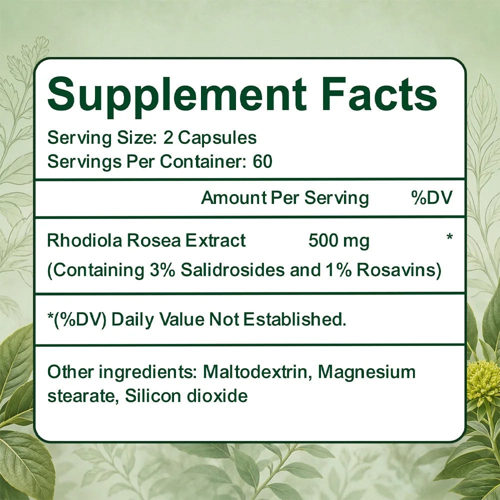 Rhodiola Rosea Supplements - for Daily Energy Balance Mental Focus Adaptogen Plant Extract - 120 Capsules