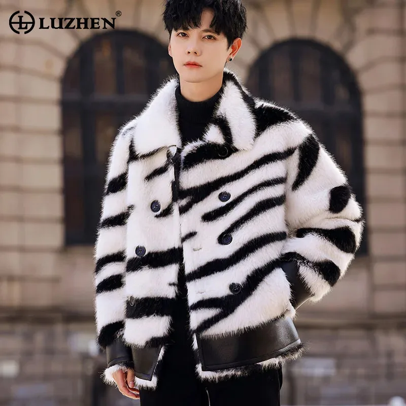 LUZHEN Mink Fur Winter Jacket Warm Thick Personalized Zebra-stripe Design Trendy Leather Patchwork Men Padded Coats 2024 LZ6575