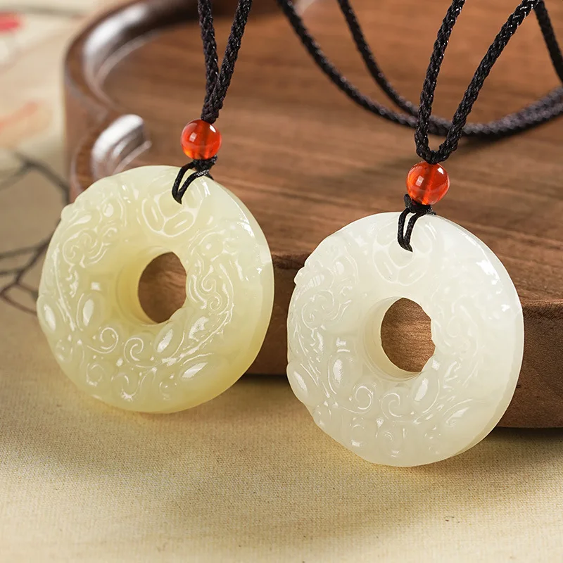 Exquisite jewelry outer cover material white jade Pixiu safety buckle pendant for men and women blue and white jade imitation