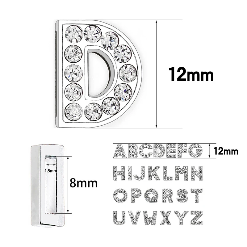 10/26 قطعة من سبائك الزنك الصديقة للبيئة مع حرف A ~ Z كريستال من حجر الراين والبلاتين