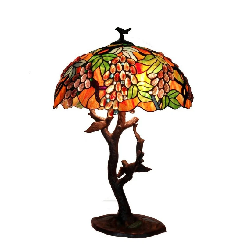 

New York Downtown Park Imported Tiffany Mosaic Glass Bird Art Decorative Table Lamp on the Branch