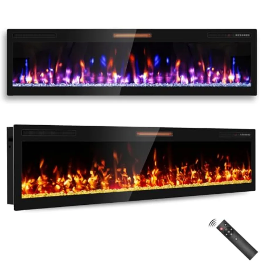 68 Camino elettrico ultra sottile montato a parete e indipendente con controllo touch screen con effetto fiamma a LED e funzionamento remoto