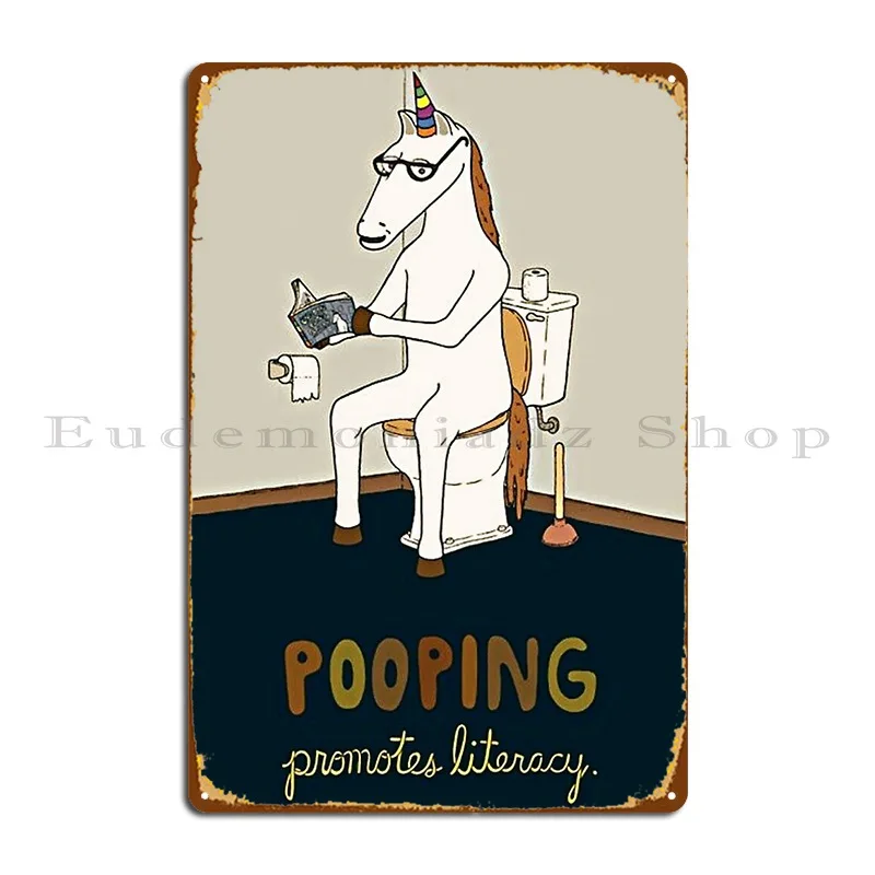 Funny Unicorn Pooping Promotes Literacy Metal Sign Wall Cave Print Mural Decoration Plaques Tin Sign Poster