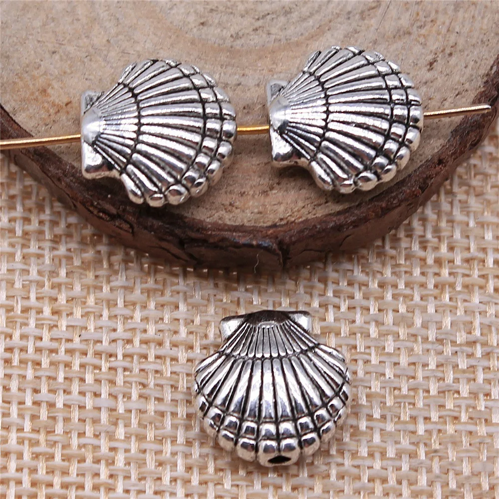 20pcs 14x14mm(0.55x0.55inch) Antique Silver Color Shell Small Hole Beads DIY Hand Crafts Jewelry Accessories