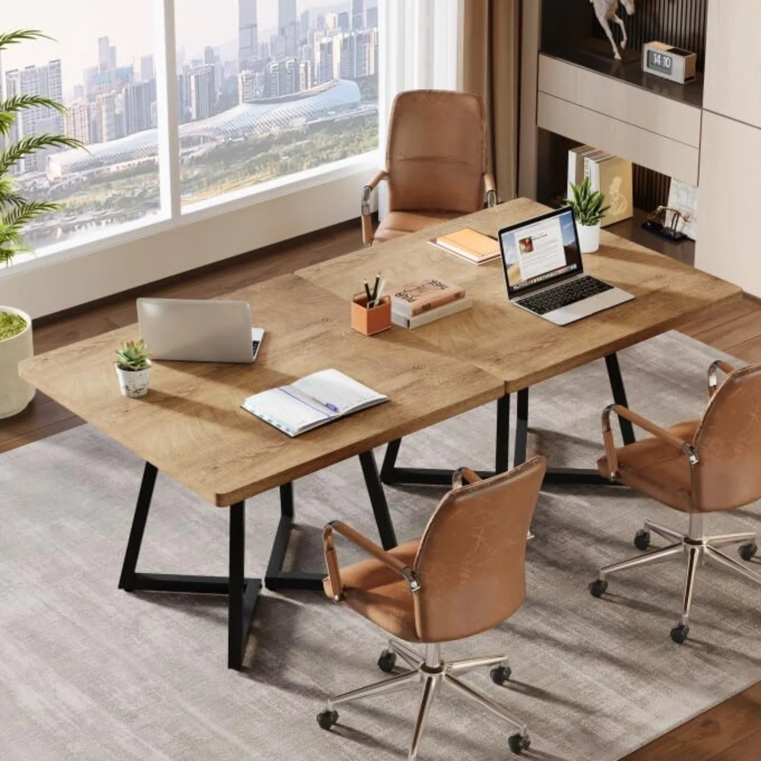 #Square Conference Table, Industrial Meeting Table for 4, Business Podcast Furniture for Small Spaces(1PC)