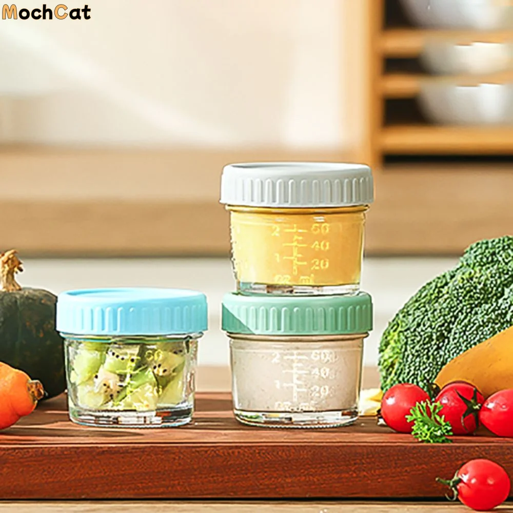 

6 шт., многофункциональная стеклянная банка для детского питания, многоразовая с крышкой, чашка для соуса, герметичный герметичный контейнер для заправки салата, специй