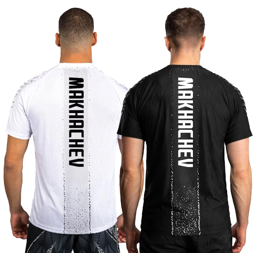 2026 جديد UFC أسود/أبيض الإسلام Makhachev القتال ليلة جيرسي الرجال المتضخم تنفس التجفيف السريع MMA الملاكمة التدريب تي شيرت #1