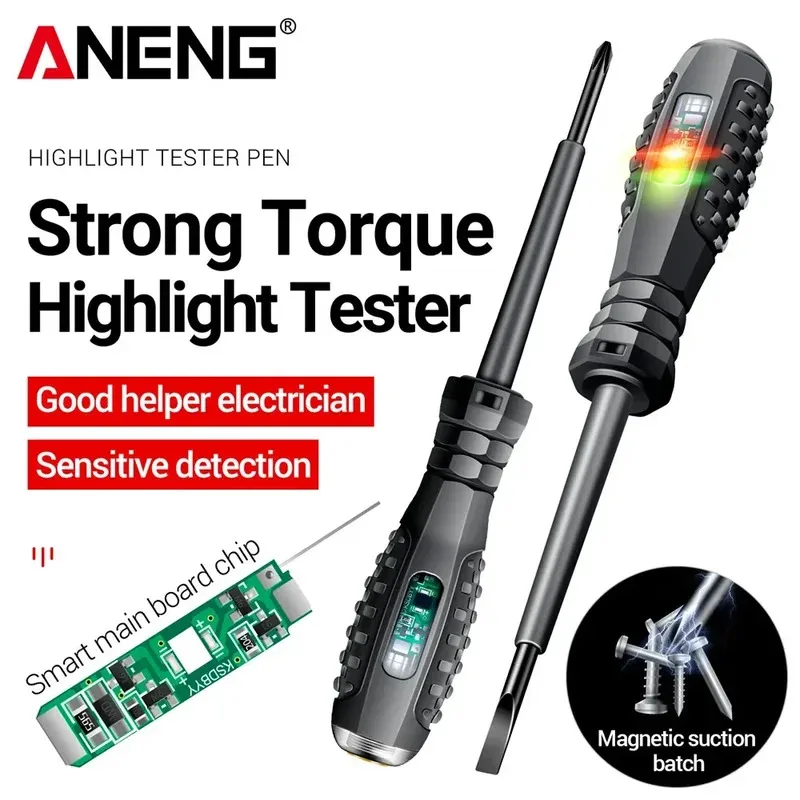 ANENG Highlighted Colored Light Electrical Tester Pen, Flat-Head Cross-Head Screwdriver, Wire Break Detection