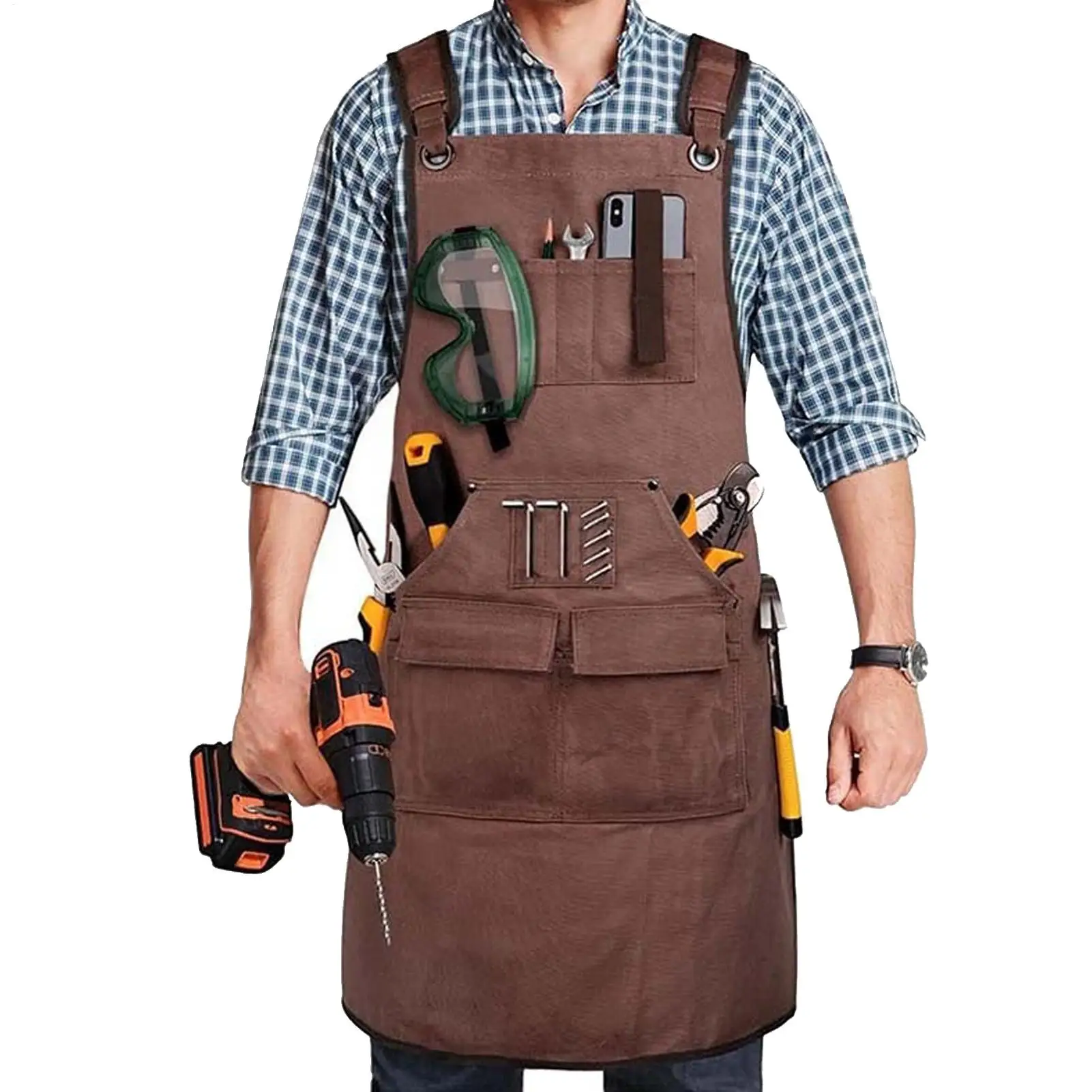 Men Woodworking Apron Heavy-duty Carpenter Waterproof With 9 Pockets Canvas Woodworking Apron For Workshop Garage