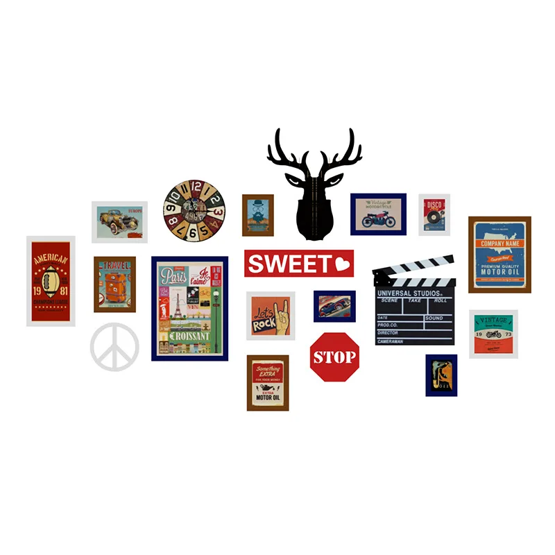 

Retro industrial style photo wall creative combination clothing store personalized photo wall American decorative