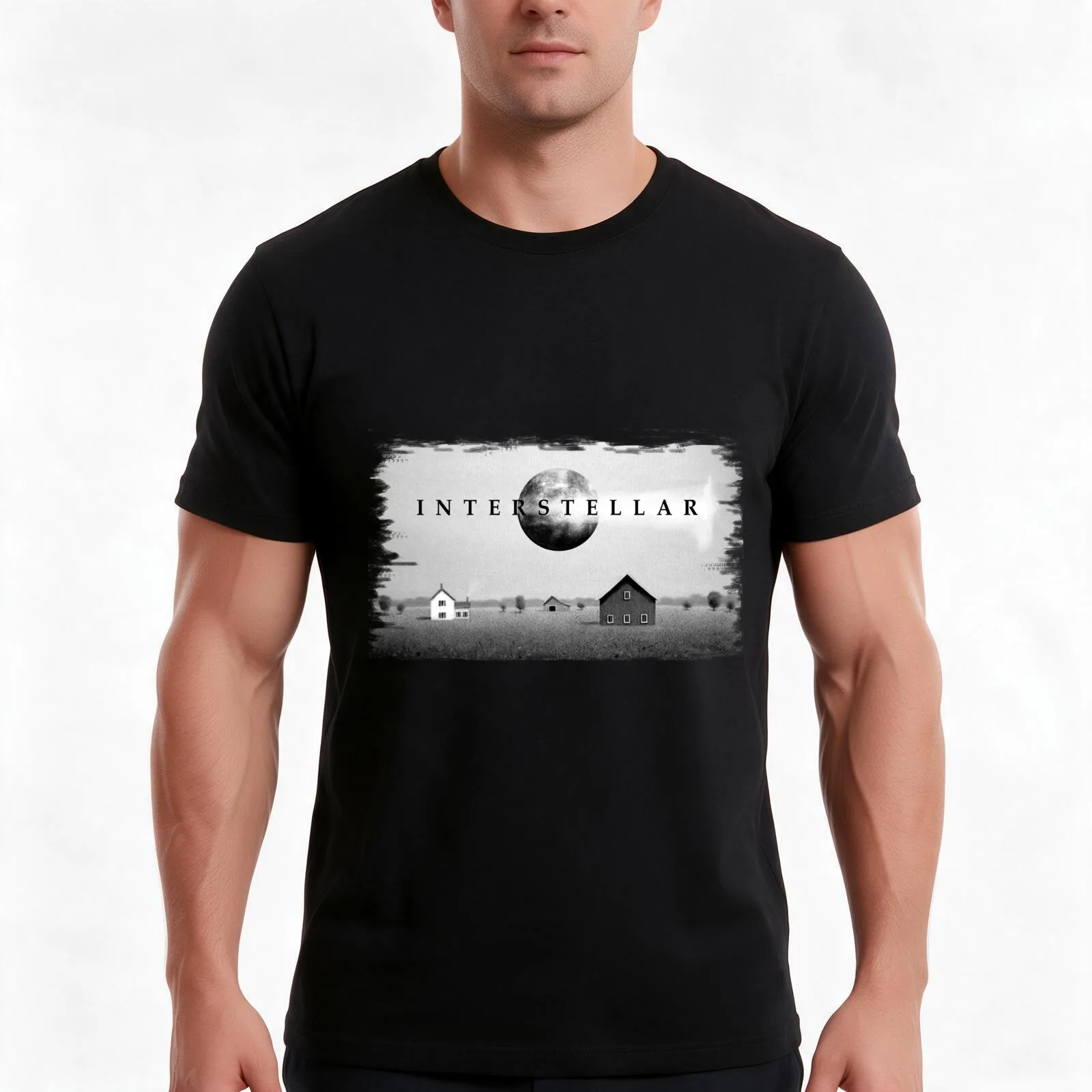 Interstellar Black and White T-Shirt, Summer Casual Cotton Tee, Oversized Streetwear Tops, Vintage Graphic Print, 100% Cotton