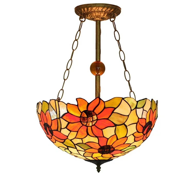 16 Inch Classic Sunflower Retro Creative Tiffany Stained Glass Restaurant Bar Club Bedroom Upward Pendent Lamp