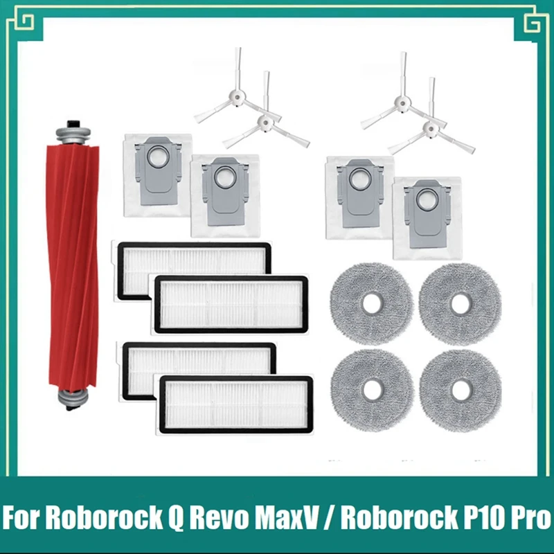 17 buah untuk Roborock Q Revo Maxv / Roborock P10 Pro Robot vakum pembersih aksesoris sisi utama sikat Filter kain pel kantong debu