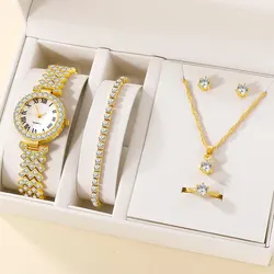 6pcs Set Watches Set Luxury Rhinestone Women Fashion Elegant Wristwatch Quartz Watch For Girl Ladies Clock Montre Femme