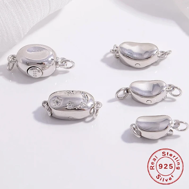 

S925 Sterling Silver Ingot Bean Snap Clasps With Open Ring Necklace Bracelets Clasp for Jewelry Making Materials SK35