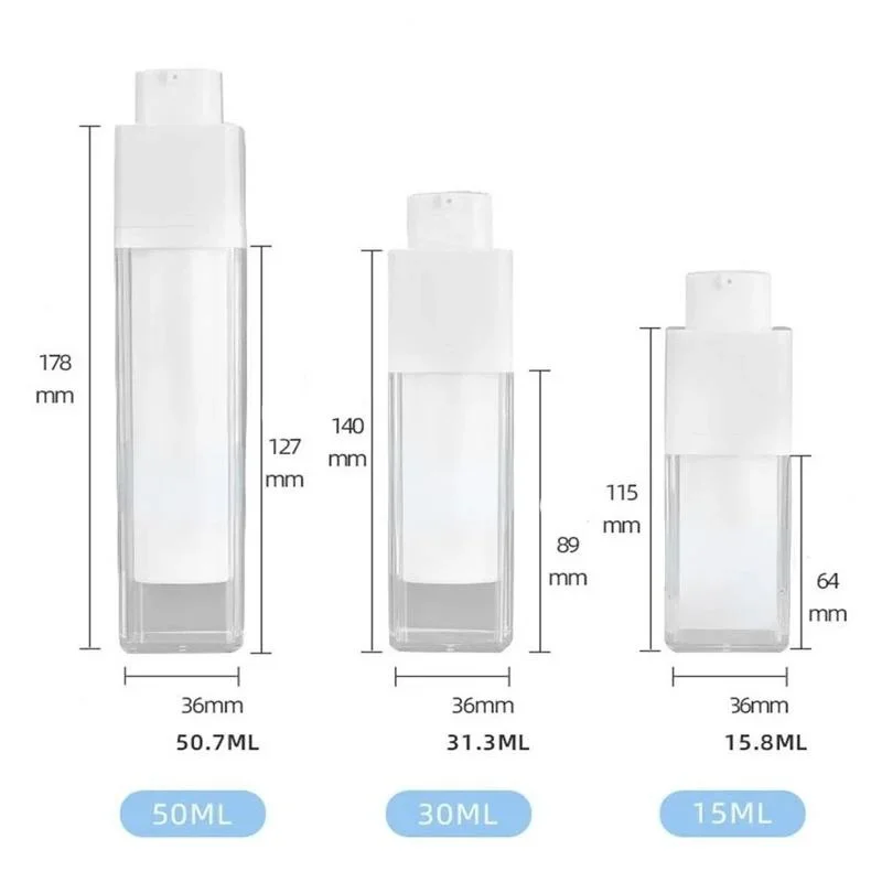 1Pc 15/30/50ml Square Vacuum Bottle Press Lotion Empty Liquid Foundation Makeup Portable Lady Cosmetic Container