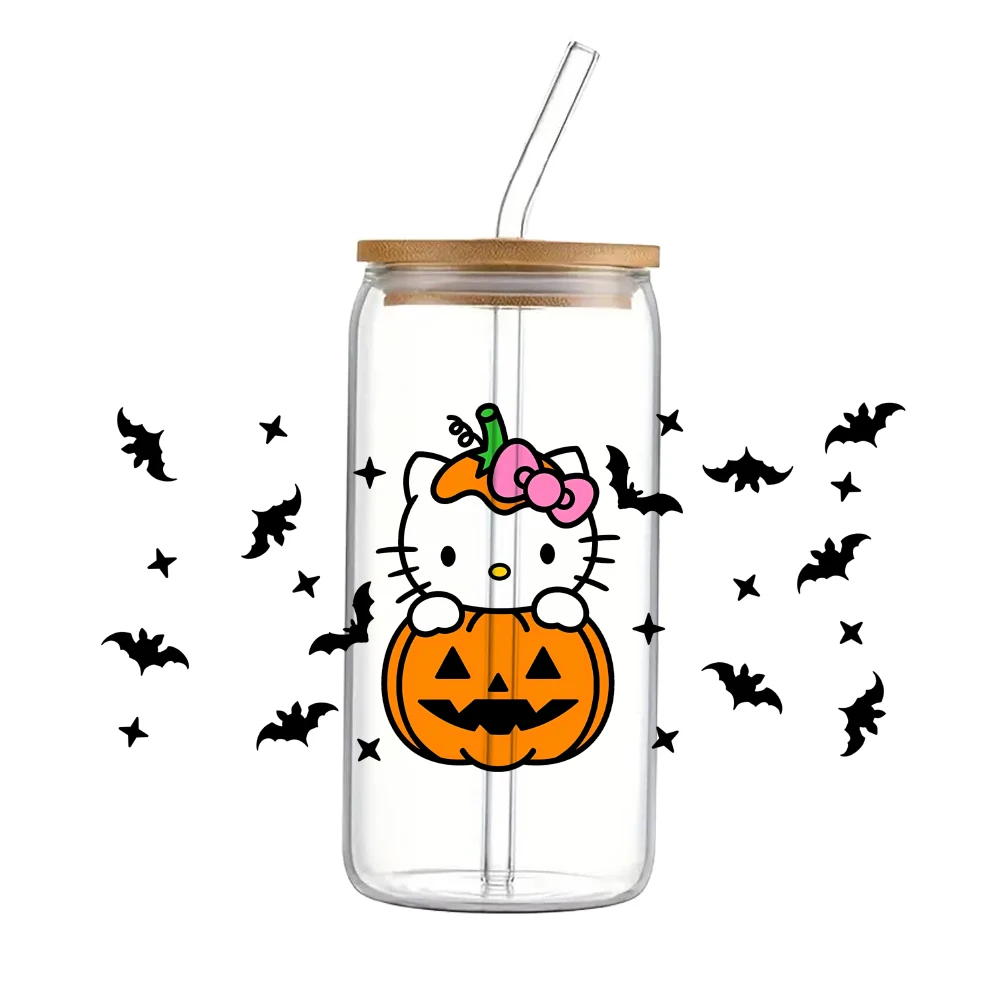 Halloween Ghost Sanrio Hello Kitty Skeletons Black Cat 11*24cm UV DTF Cup Sticker DIY For 16oz Glass Waterproof Decals Sticker