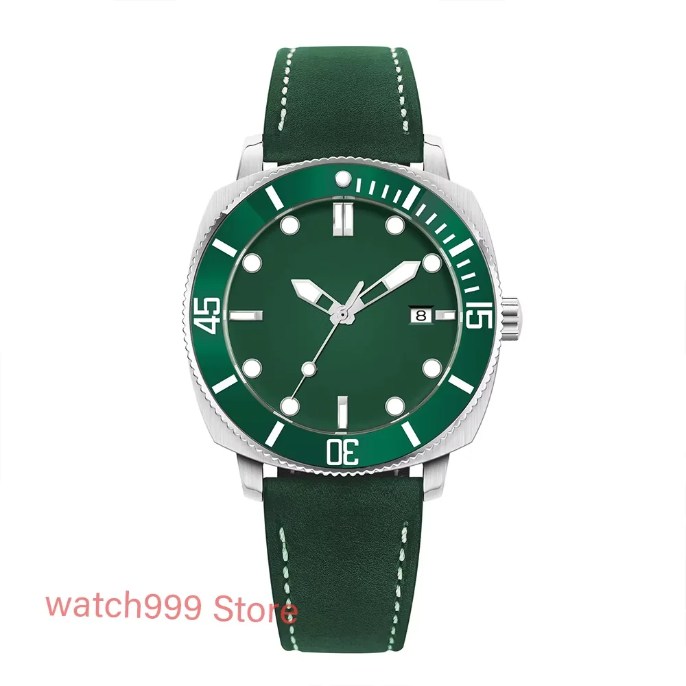 กระจกแซฟไฟร์นาฬิกาผู้ชายอัตโนมัติRelogio Masculino 42mmNH35 สายหนังสีขาวสีดําDialผู้ชายWatc