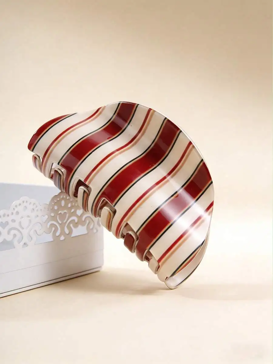 1pc Korean Style Blue & Coffee Striped Hair Clip, Retro Elegant Lady Hairpin, Versatile High-End Hair Accessory,Travel,Birthday
