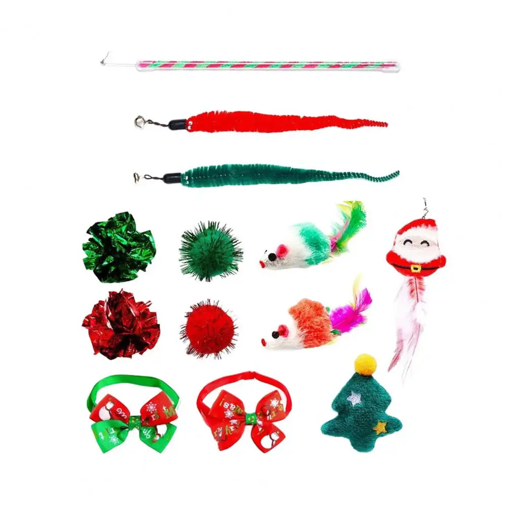 Dog Toy Set Cat Advent Calendar with Teasing Toys Bow Tie Collars Bandana Set for Christmas Countdown Gift Cat Christmas Tie