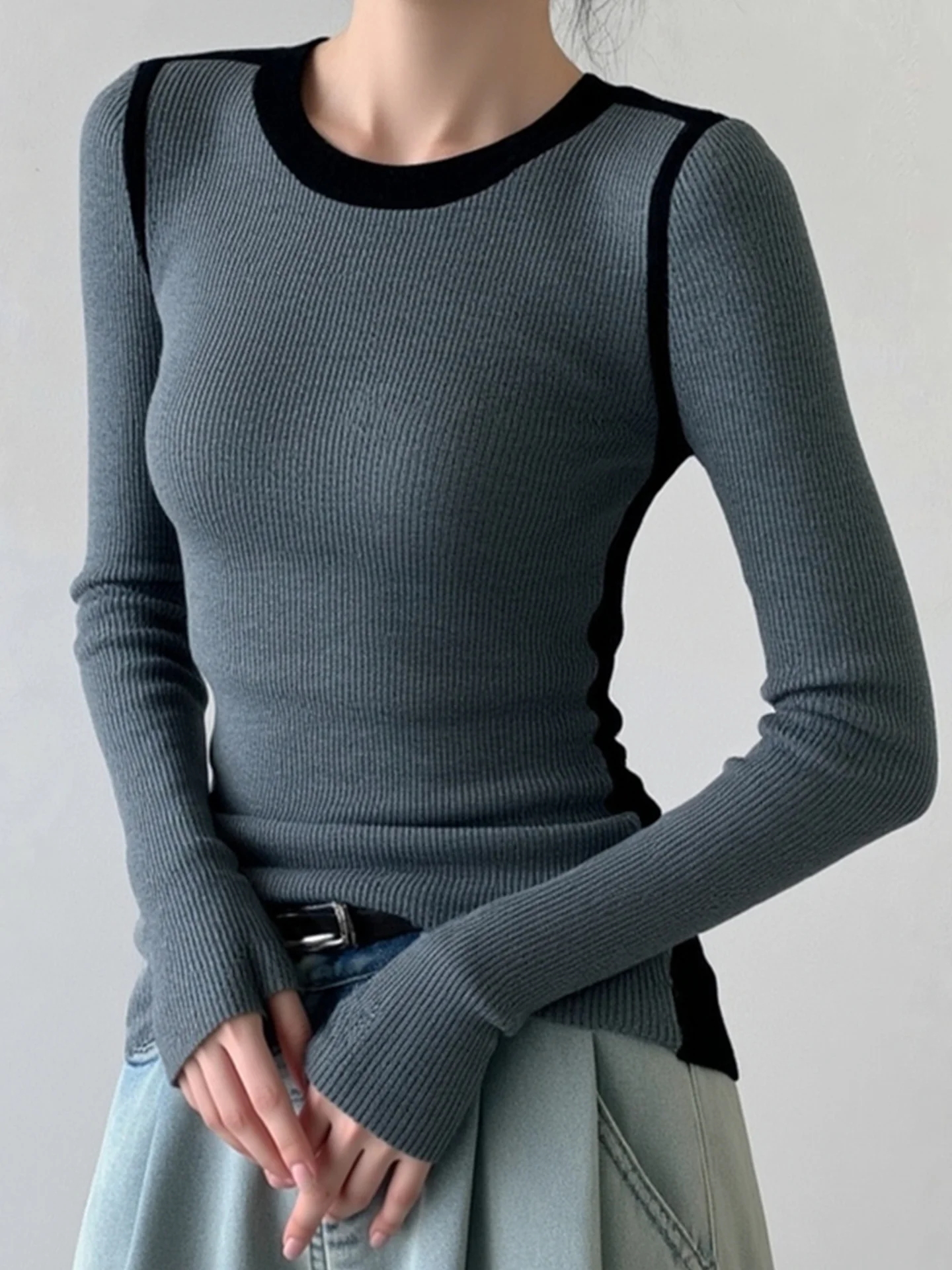 레트로 캐시미어 니트웨어 긴 소매 라운드 넥 슬림 핏 탑 한국 스타일 출퇴근 패션 가을 2025 시 예술 린넨 여성 셔츠