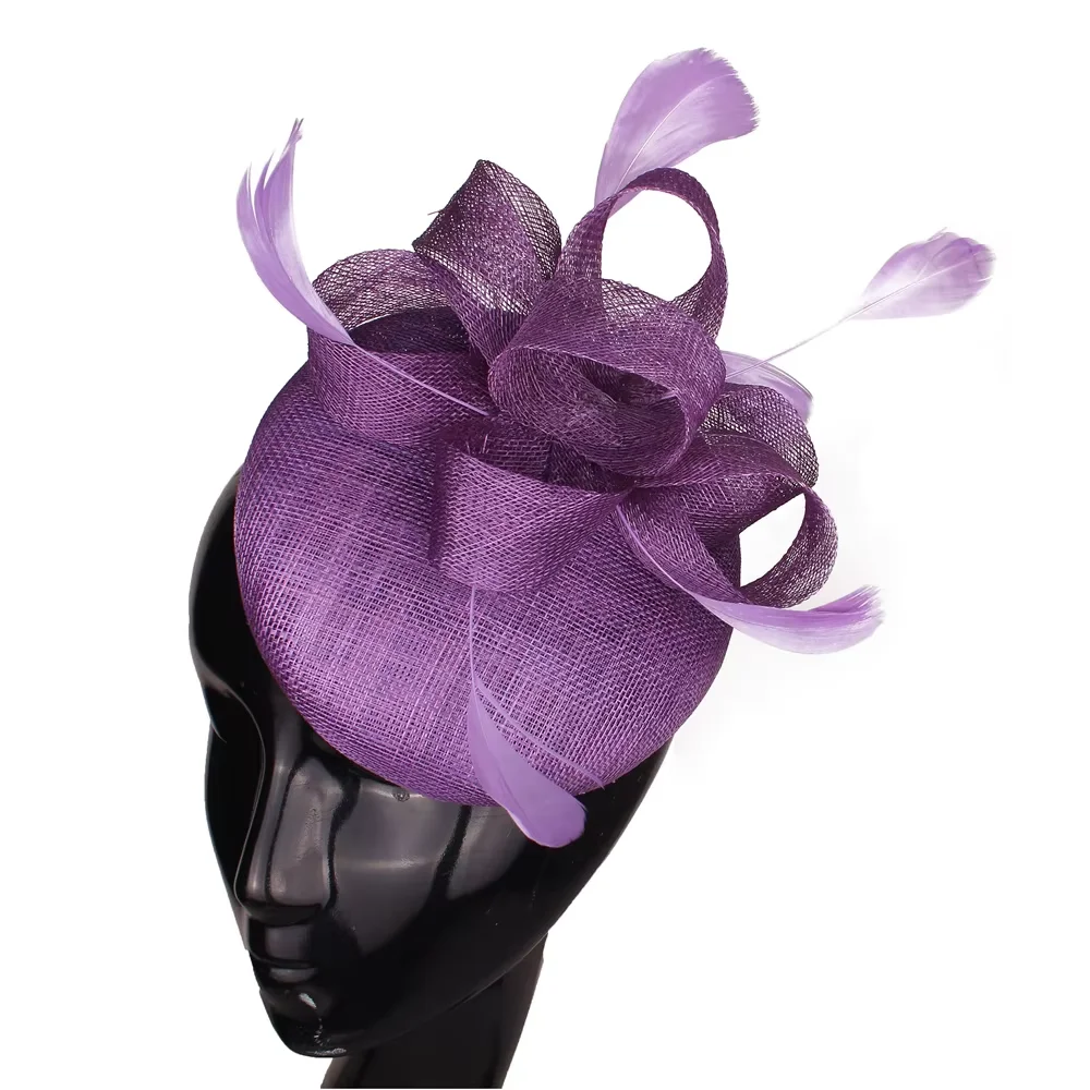 

Church Wedding Party Bride Frether Fascinator Hat Hair Clip Race Chapeau Cap Sinamay Ladies Hair Accessories Headwear