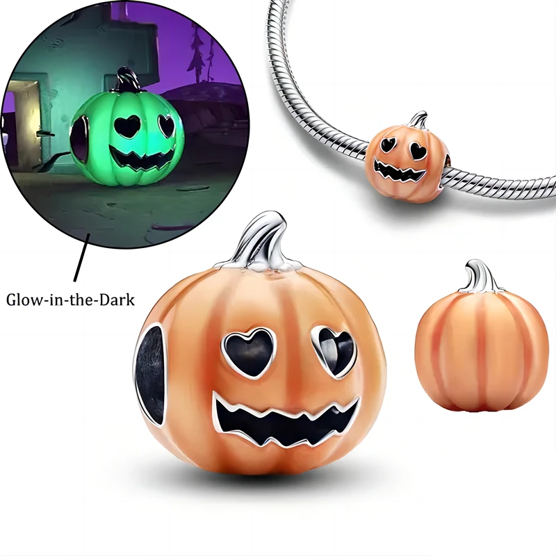 Glow-in-the-dark Spooky Pumpkin Charm Silver Plated Fit Charms Silver Original Bracelet for Jewelry Making