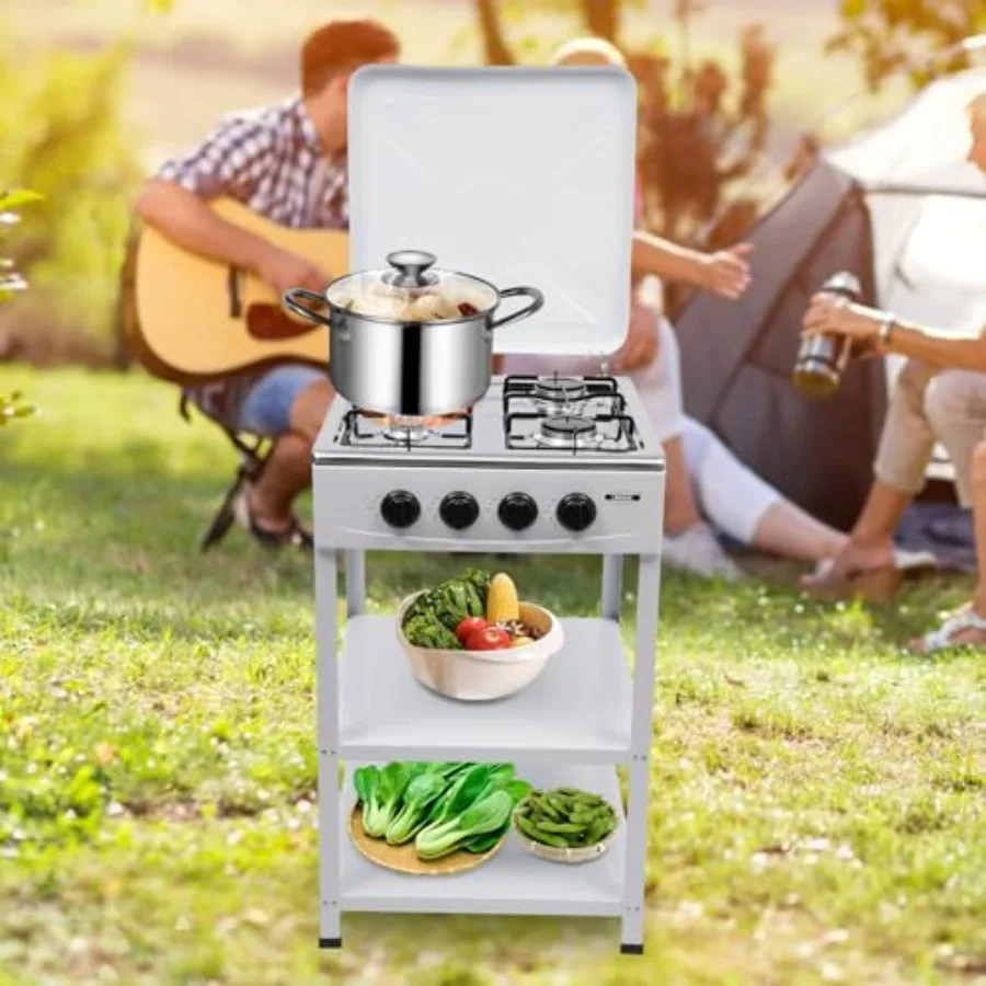 4 الموقد موقد غاز موقد محمول في الهواء الطلق البروبان الشوايات التجارية مطعم المطبخ 2 الطبقة حامل رفوف 4 الشعلات الطبخ الغاز